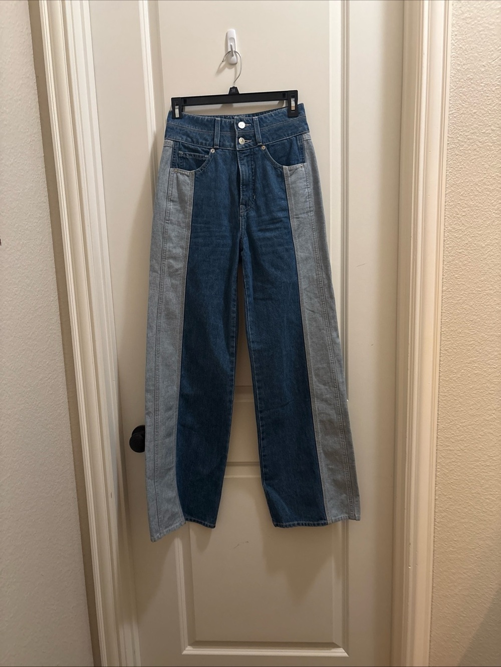Veronica Beard Taylor Two-Tone High-Rise Wide-Leg Jeans Size 25 *FLAW*